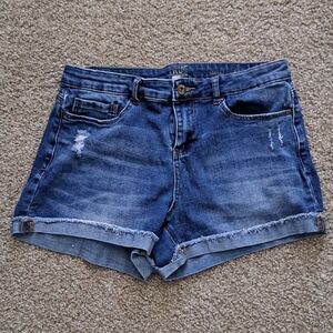 True Craft Blue Jean Shorts with Cuffed Hem and Distressed Look